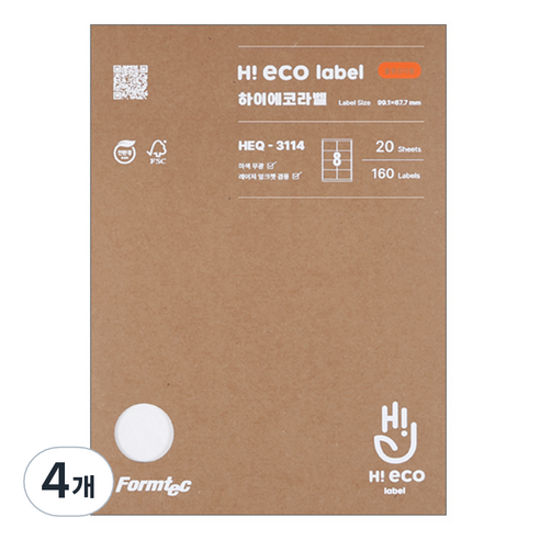 폼텍 하이에코 물류관리용 라벨지 HEQ-3114, 8칸, 80개