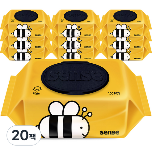 센스 물티슈 꿀벌 캡형, 100매입, 20팩