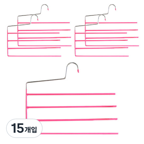 데코즈인 코팅 바지걸이 4단, 핑크, 15개