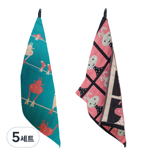 북유럽풍 순면 일러스트 면행주 2종 세트, 5세트, 013 대롱대롱토끼, 랜덤발송