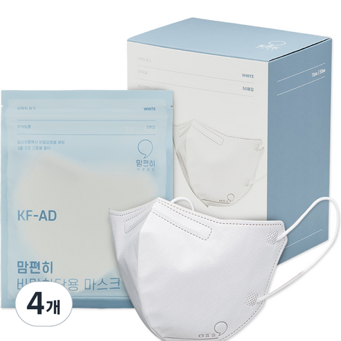 맘편히 비말차단 마스크 새부리형 WHITE 중형 KF AD​​, 50개입, 4개, 화이트
