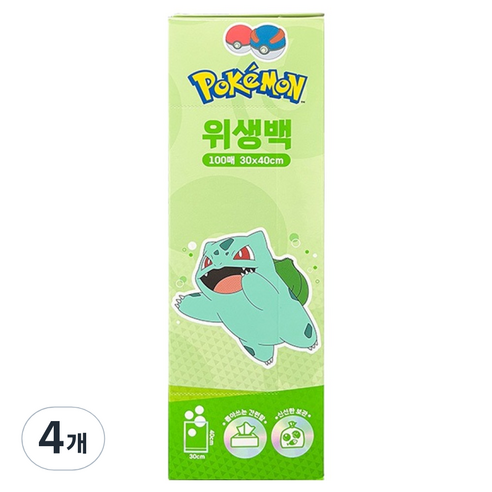 롯데이라이프 포켓몬 위생팩 이상해씨 30 x 40 cm, 대(L), 4개, 100개입