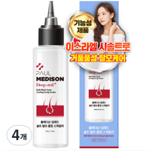 폴메디슨 딥레드 솔트 탈모 쿨링 스케일러 샴푸, 4개, 200ml