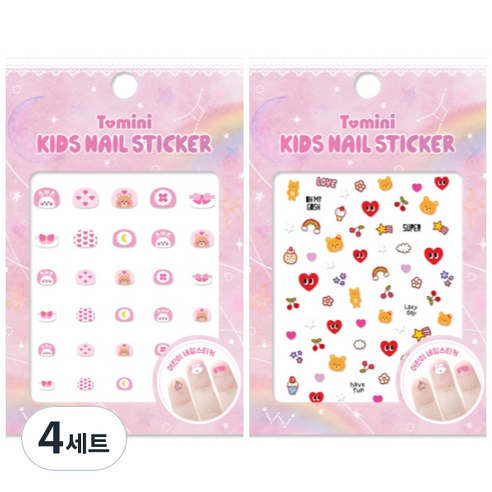 투미니 키즈 네일 스티커 2종 세트, T015, T016, 4세트