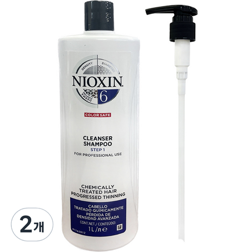 니옥신 3D 케어 시스템 클렌저 샴푸 손상모 진행 No.6 + 펌프, 1000ml, 2개