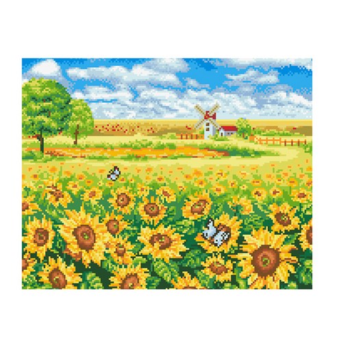 디클레어 액자 캔버스형 보석십자수 DIY 키트 40 x 50 cm, 해바라기 들판 2, 1세트