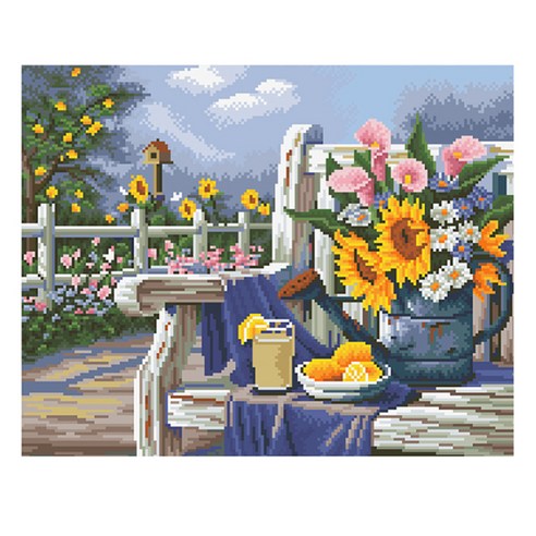디클레어 액자 캔버스형 보석십자수 DIY 키트 40 x 50 cm, 1세트, 의자 위 해바라기