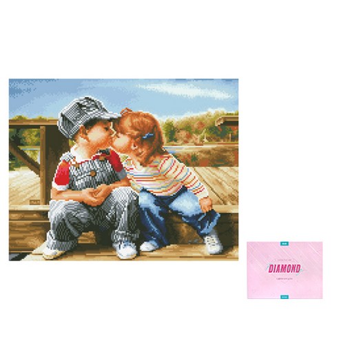 디클레어 액자 캔버스형 보석십자수 DIY 키트 40 x 50 cm, 1세트, 뽀뽀