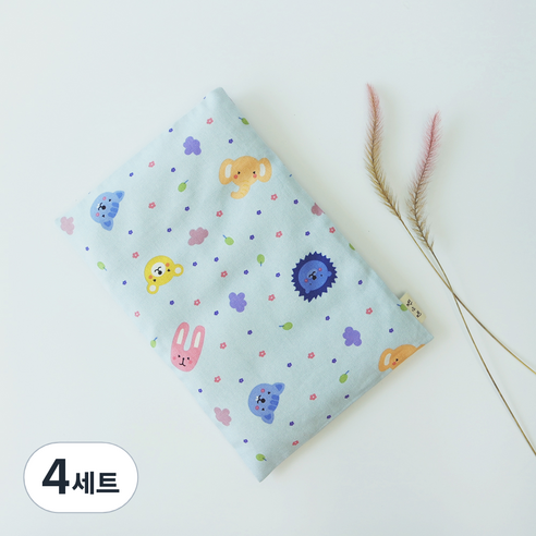 팥앤찜 휴대용 현미 복부찜질팩 + 커버 파랑동물원 세트, 4세트
