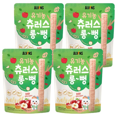 엘빈즈 유아용 츄러스 롱뻥 STEP1, 사과맛, 4개
