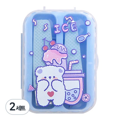 굿에스더 캐릭터 휴대용 손톱깎이 2종 + 케이스, 블루곰, 2세트
