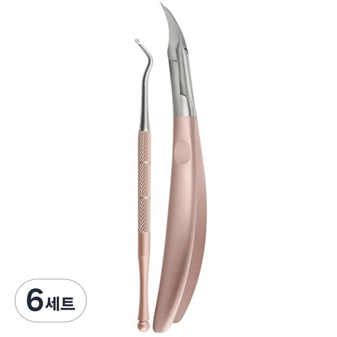 플라카 큐티클 네일케어 페디큐어 니퍼 2종 세트, 로즈골드, 6세트