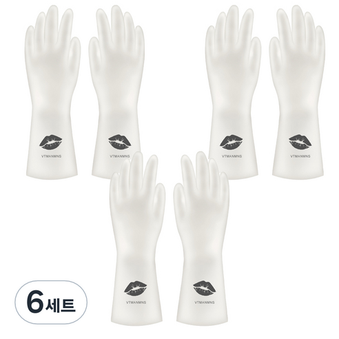 리즈제이니 라텍스 고무장갑 L, 05 반투명 립 마크, 대(L), 6세트