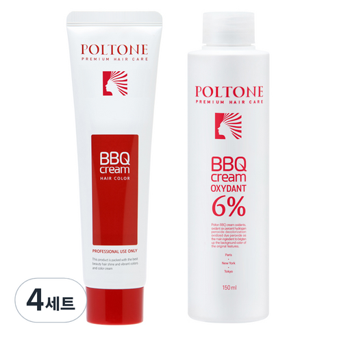 폴톤 BBQ 크림 150ml + 옥시던트 6% 산화제 150ml 세트, 8GN 새치를 위한 밝은 황금색, 4세트
