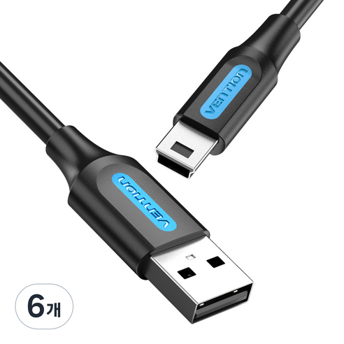 벤션 USB A to 미니5핀 케이블 COM, 0.25m, 블랙, 6개