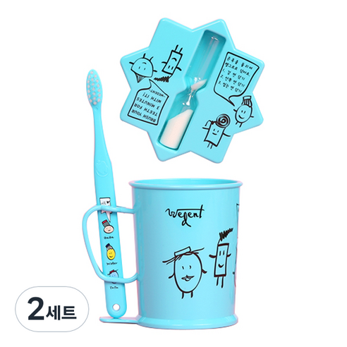 위덴 어린이 칫솔 11~13세 + 양치컵 + 모래시계 세트 스카이, 2세트