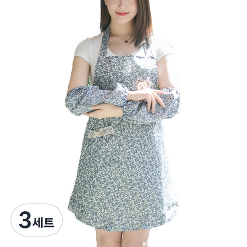 에이홉 간편한 장식 앞치마 + 팔토시, 블루, 3세트