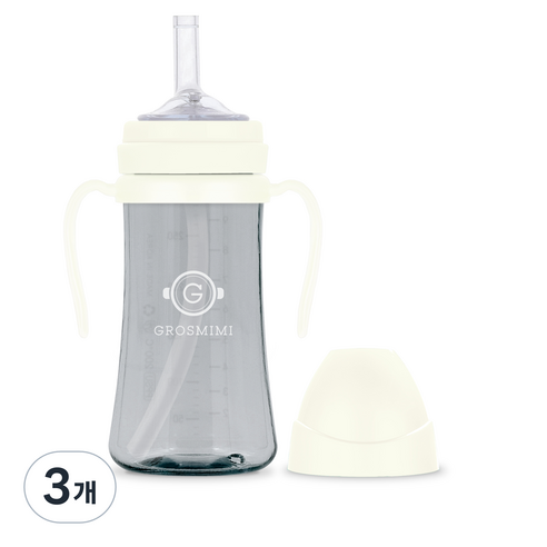 그로미미 PPSU 빨대컵 300ml, 화이트, 3개