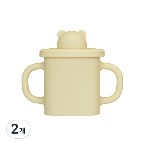 모두아이 실리콘 곰돌이 사각 스파우트컵 350ml, 버터, 2개