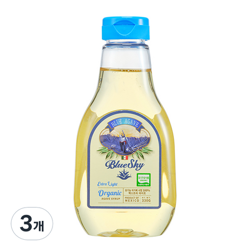 BlueSky 유기농 아가베 시럽 엑스트라 라이트, 330g, 3개