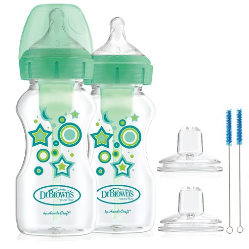 닥터브라운 옵션스 플러스 시피 Wide 2in1 젖병 270ml x 2p 세트, 3단계, 그린