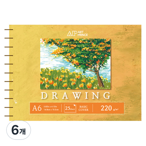 두성종이 아트프린스 드로잉 스케치북 스프링 220g D07, A6, 25매, 6개