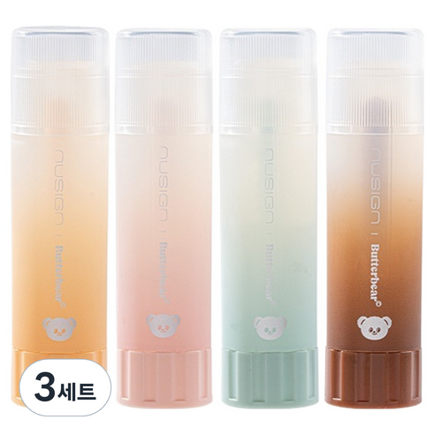 버터베어 글루스틱 고체풀 옐로우 + 핑크 + 그린 + 브라운 4종 세트, 60g, 3세트