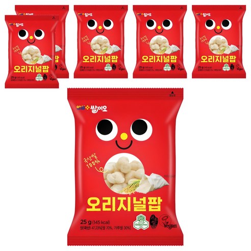 청원생명쌀 안심플러스 튀기지 않은 쌀과자 쌀이요 오리지널팝, 25g, 6개