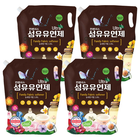 컨센서스 고농축 패밀리 섬유유연제 베이비로션 향 리필, 2.05L, 4개