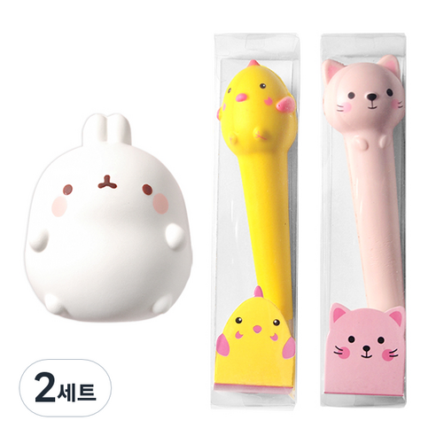 귀염 몰랑 스퀴시 + 스퀴시 중성펜 2p 세트, 몰랑이(스퀴시), 랜덤발송(중성펜), 2세트