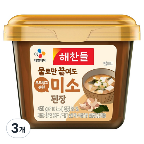 해찬들 물로만 미소된장, 3개, 450g