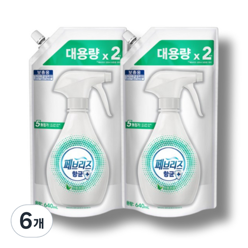 페브리즈 항균플러스 섬유탈취제 산뜻한향 리필, 640ml, 6개
