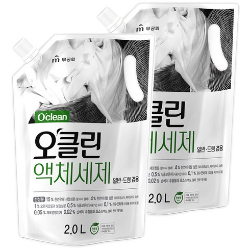 무궁화 오클린 액상 세탁세제 리필, 2L, 2개