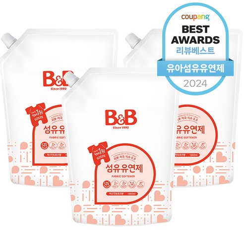 비앤비 섬유유연제 자스민 앤 로즈 리필, 1.5L, 3개