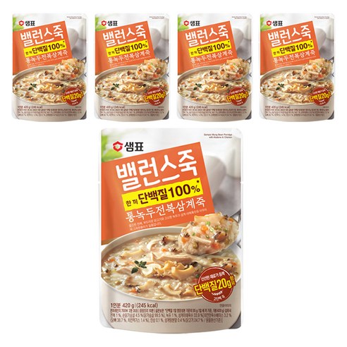 샘표 밸런스죽 통녹두 전복 삼계죽, 420g, 5개