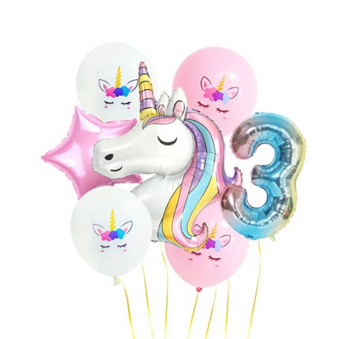 이모쿠비 생일파티 숫자풍선세트, 유니콘 3, 1세트