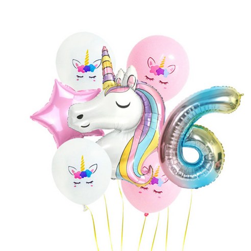 이모쿠비 생일파티 숫자풍선세트, 유니콘 6, 1세트