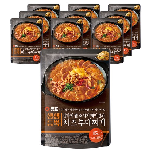 샘표 생생듬뿍 4가지 햄 소시지 베이컨과 치즈 부대찌개, 450g, 10개