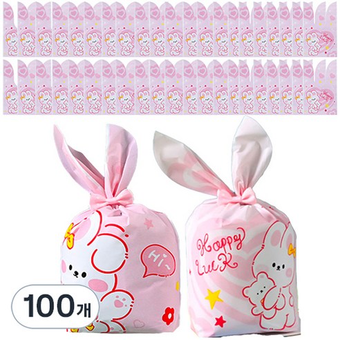 미미파티 귀여운 답례품 선물 포장봉투 구디백 보자기, 핑크토끼, 100개