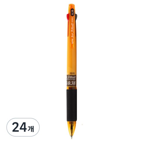 자바펜 초저점도 유성 3색볼펜 제트3볼 0.38mm, 옐로우, 24개