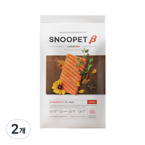스누펫 전연령용 강아지 연어 베타 눈물 건식사료, 1kg, 2개