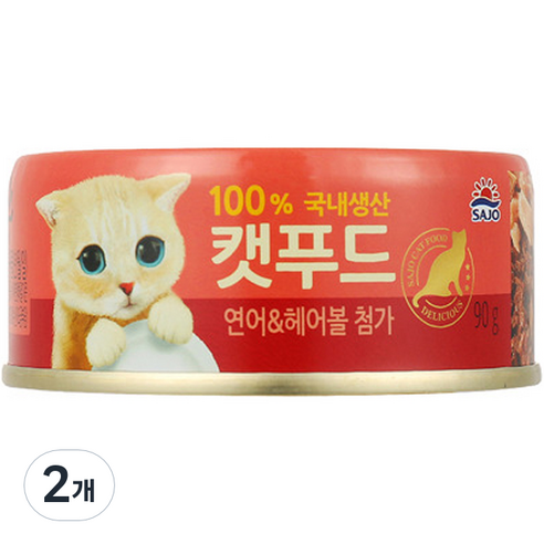 사조해표 캣푸드 간식캔, 연어 + 헤어볼 혼합맛, 90g, 2개입