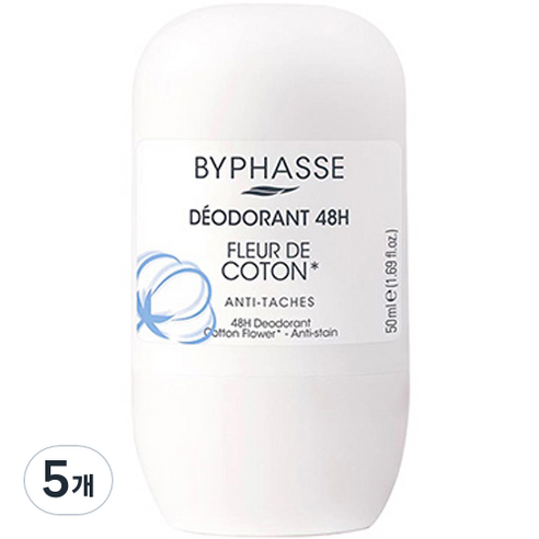 바이빠세 롤 온 데오드란트 코튼 플라워 48H, 50ml, 5개