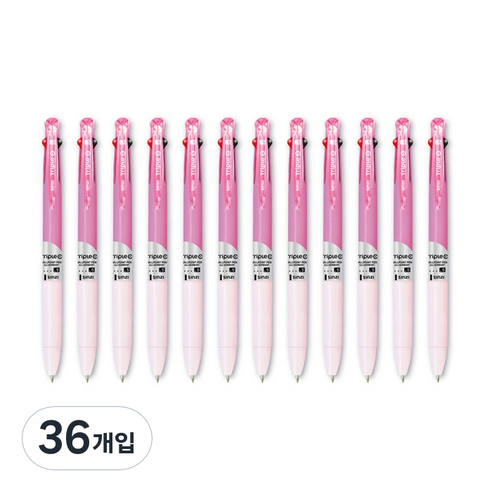 신지 트리플 O Ball 3색 다색펜 0.5mm, 핑크, 36개입