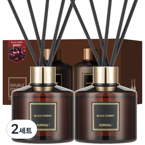 쿤달 퍼퓸 디퓨저 2개 + 섬유스틱 10개, 블랙체리, 200ml, 2세트