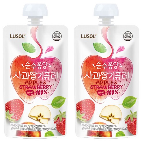 루솔 순수퐁당 퓨레, 혼합맛(사과/딸기), 100g, 2개