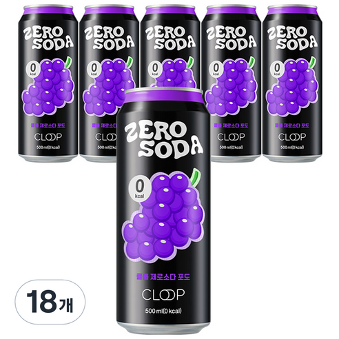 클룹 제로소다 탄산음료 포도, 18개, 500ml