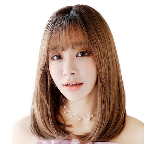 하이유니 허그 펌 헤어 중단발 통가발 45cm + 가발망 + 거치대 세트, 허니브라운(가발), 랜덤발송(거치대), 1세트