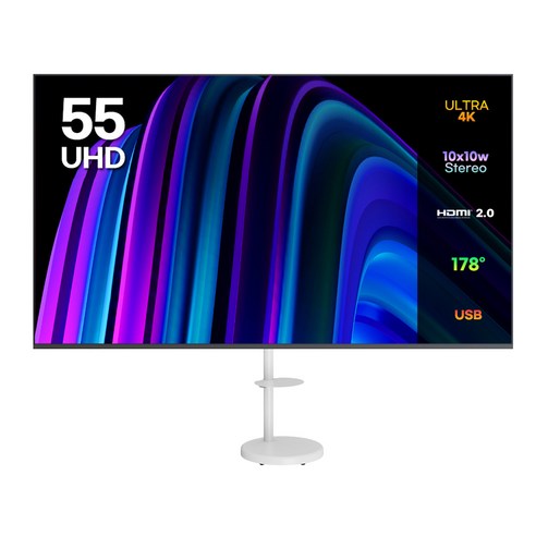 [10% 환급가전] 이노스 4K UHD LED TV 55인치 제로베젤 티비 + 대형 무빙 TV 스탠드 FS-30 화이트 세트