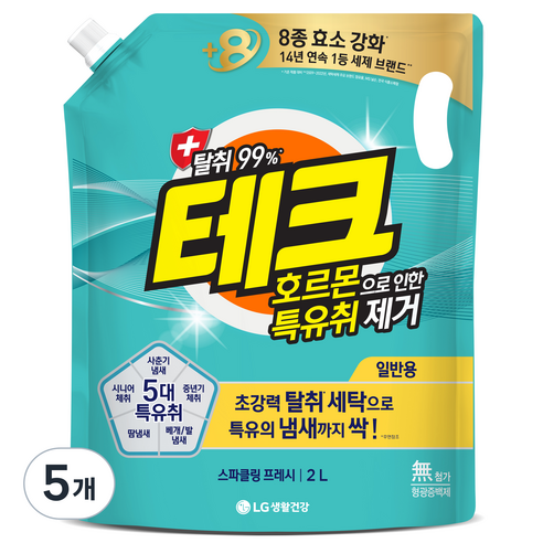 테크 호르몬으로 인한 특유취제거 액상세제 리필, 2L, 5개